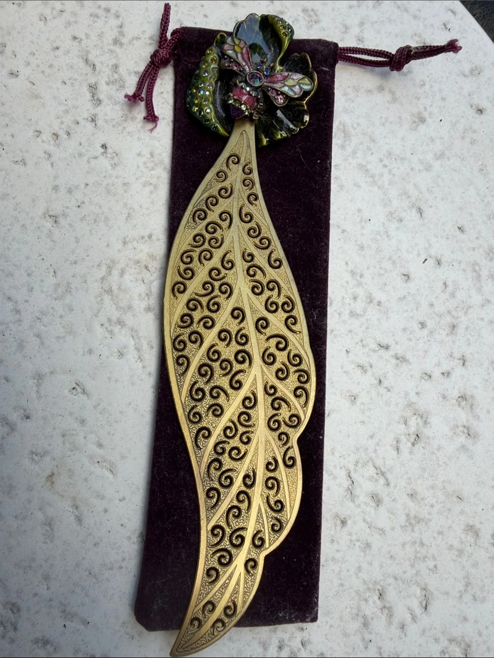 Jay Strongwater Gold Filigree Leaf Bookmark with Multicolored Butterfly Accent
